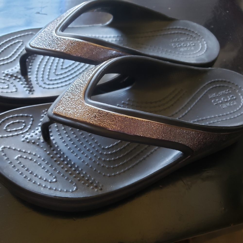 CROCS Black With Silver Accent Sandals